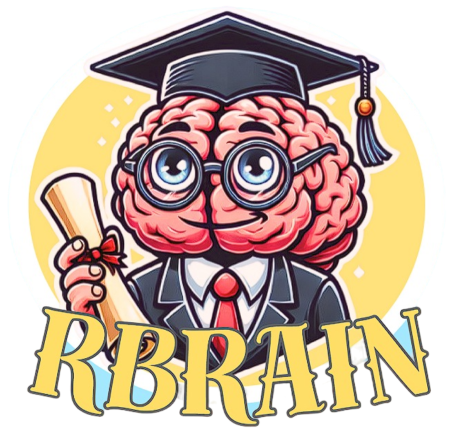 RBrainTareas - Mascota cerebro con birrete de graduación, lentes y diploma representando apoyo académico profesional